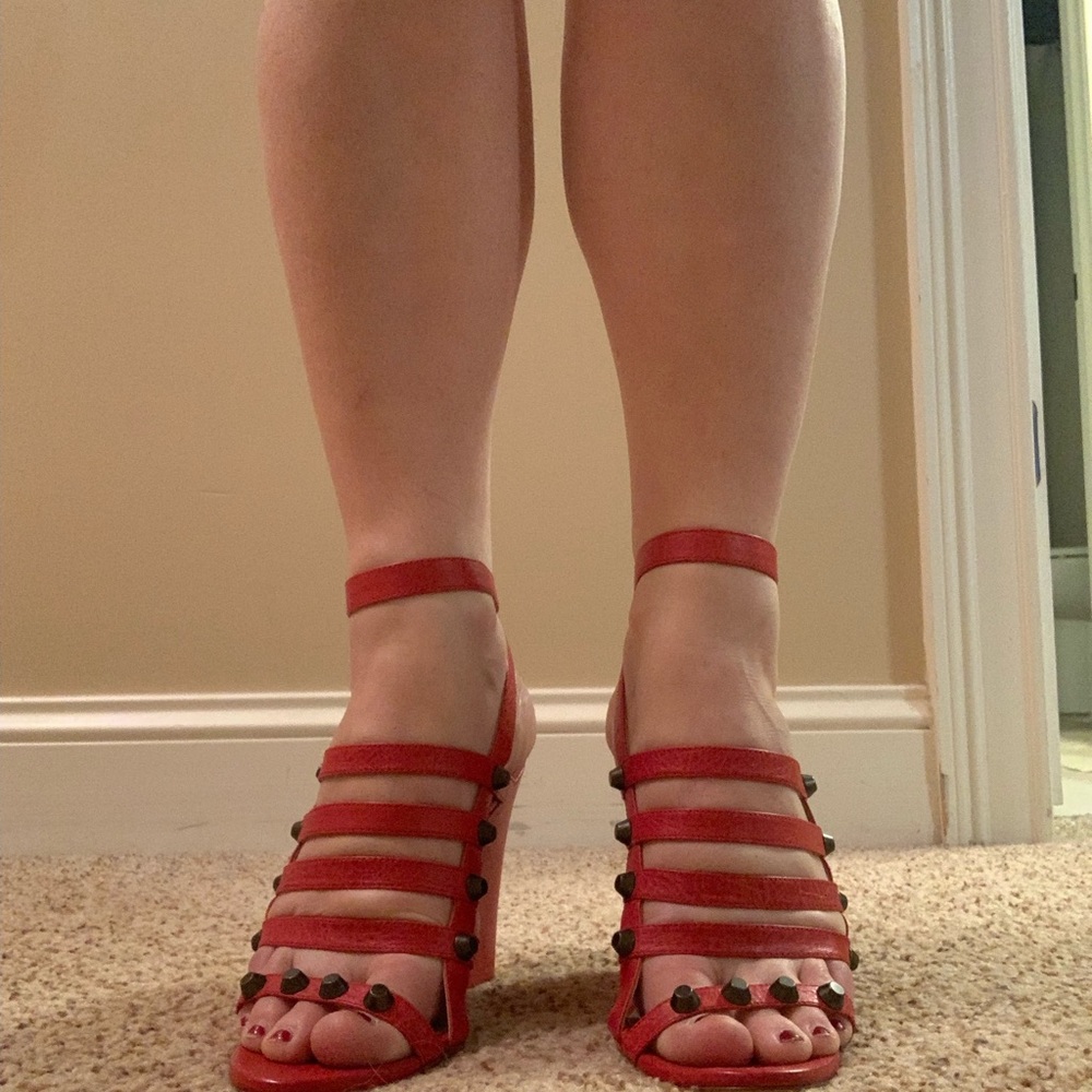 Sale! New Balenciaga Red Gladiator Wedge Red with black studs - Picture 8 of 9